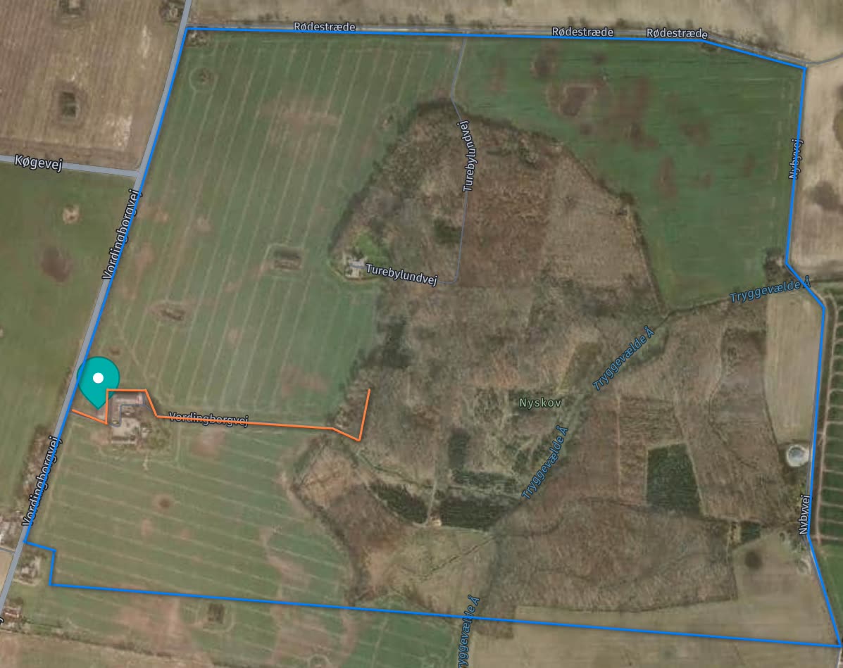 Kort over Nyskov-terrænet ved Bregentved Gods